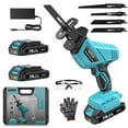 thumbnail image 1 of GPED Cordless Reciprocating Saw, 0-3000 SPM, 2 x 2000mAh Batteries Powered, Tool Free Blade Change, LED Light, 4 Saw Blades Kit for Wood/Metal/PVC Cutting, Blue, 1 of 7