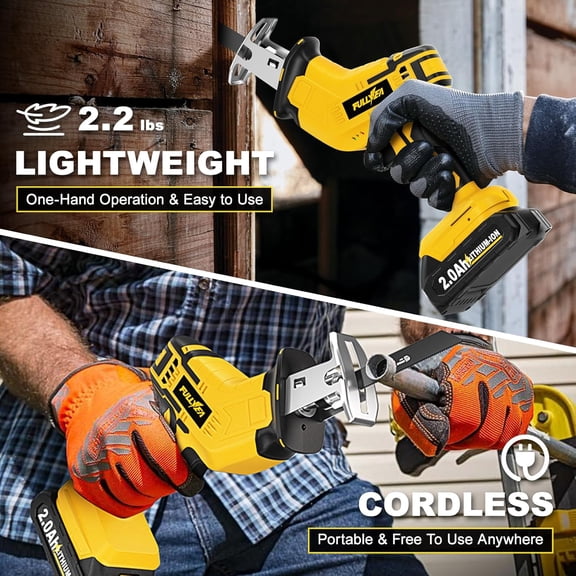 Cordless Reciprocating Saw, 0-3500 RPM Electric Saws with 4 Blades & 2 Batteries, Tool-Free Change, Handheld Saw Lightweight, Battery Reciprocating Saws for Cutting Wood PVC Pipe (Yellow)