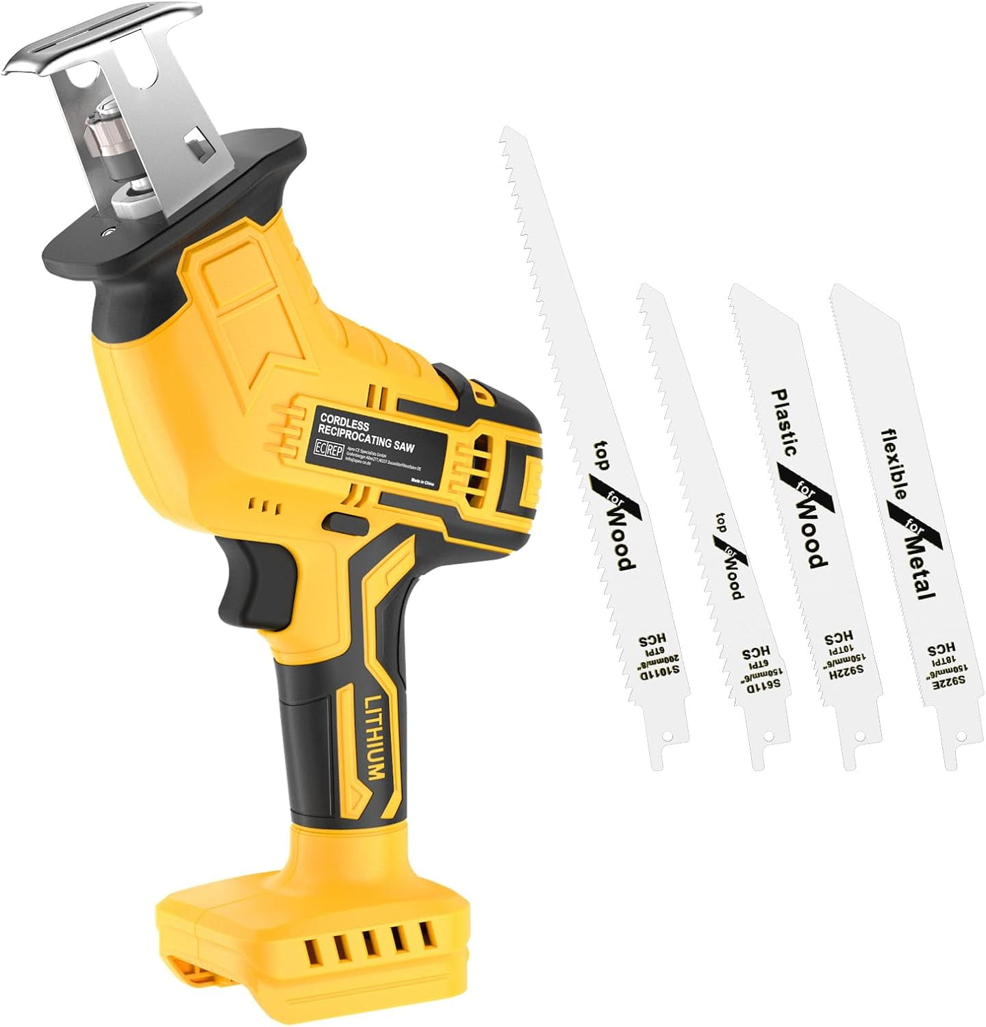 Cordless Reciprocating Saw for 20V Battery, 150W Power Brush Reciprocating Saws, 0-3500 SPM Variable Speed, 4 Saw Blades Kit Cutting Tool for Wood Metal PVC (Battery Not Included)