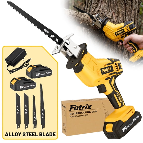 Cordless Reciprocating Saw, 21V Power Saber Saw Kit with two Batteries and Charger, Handheld Electric Saw for Tree Pruning, paper box packaging