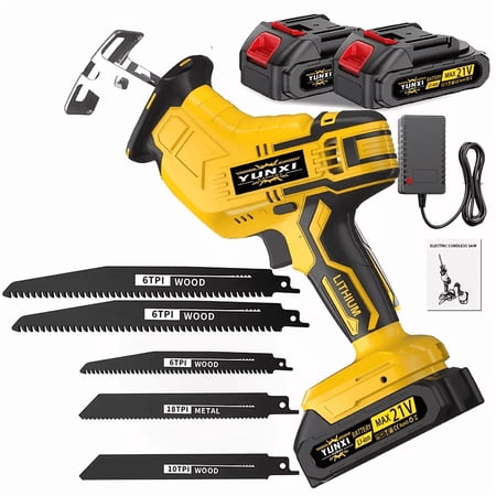 Cordless Reciprocating Saw, Brushless Motor,2x21V Battery, with Saw Blades, 2-Speed Variable0-3500 SPM, LED Light, Keyless Blade Clamp