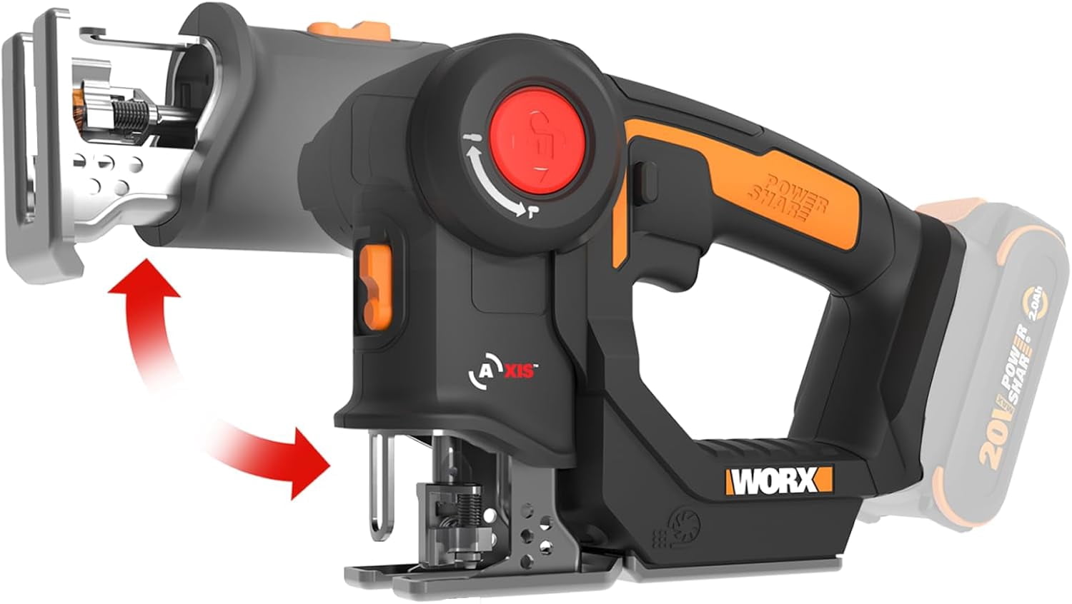 Cordless Reciprocating Saw&Jigsaw, 20V ¾" 2-in-1 Saw, ¾" Stroke Length, 2-in-1 functions, 4 Blades for Different Materials, Compact&Lightweight Design, Tool Only, PowerShare