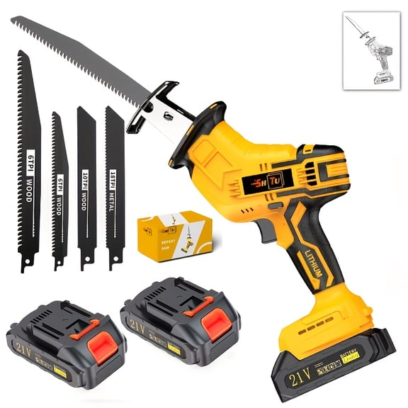 Cordless Reciprocating Saw with Lithium-Ion - Cordless Electric Saw for DIY Cutting Trees, Wood & Soft Metal, Compatible for Home & Outdoor Use, Ideal Gift for Boyfriends & Fathers