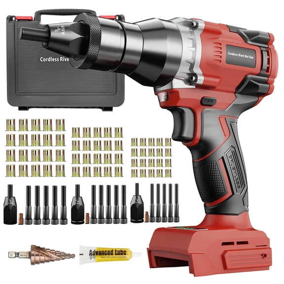 Cordless Rivet Nut Gun for Milwaukee 18V Battery, Electric Rivet Nut Tool with 1/4", 5/16", 3/8" Nut Head, Portable Battery Powered Rivetnut Tool, Auto Mode & Memory Mode, Tool Only