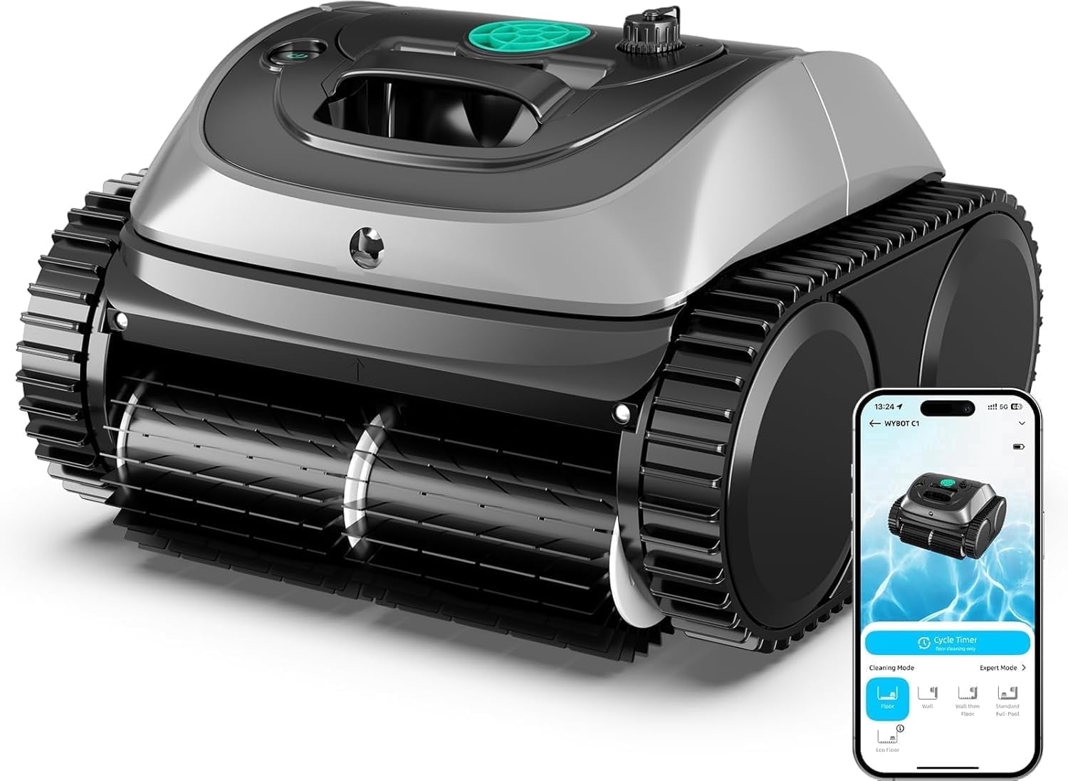 WYBOT C1 Robotic Pool Cleaner, 4-in-1 Cordless Pool Vacuum for Inground and Above Ground Pools up to 1,614 Sq.ft, 150-Min Runtime, Wall & Waterline Cleaning