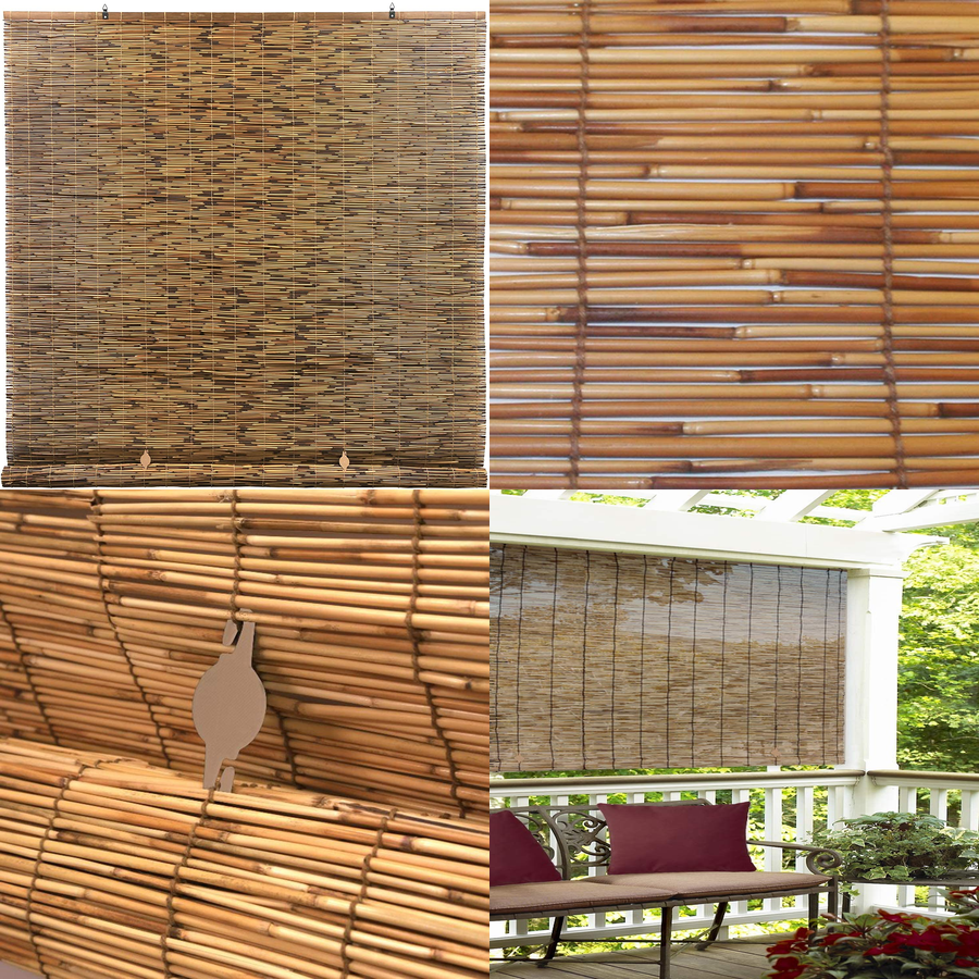 Bamboo Patio Shades Roll Up Roller Blind Retro Bamboo Blinds,Natural