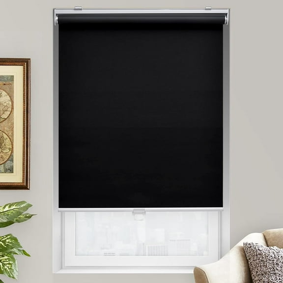 Cordless Roller Shades Blackout Blinds for Windows Room Darkening Rolled Up Shades with Spring System, UV Protection Window Shades Door Blinds for Home and Office (34" W x 72" H, Black)