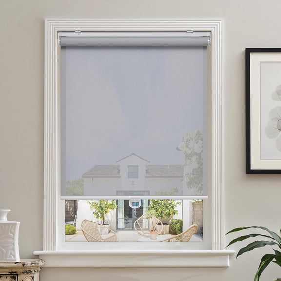 Cordless Roller Shades for Windows Light Filtering Shades with 5% Openness Solar Screen Semi Sheer Roller Blinds UV Protection for Office and Home. Easy to Install 50" W x 72" H (Grey)