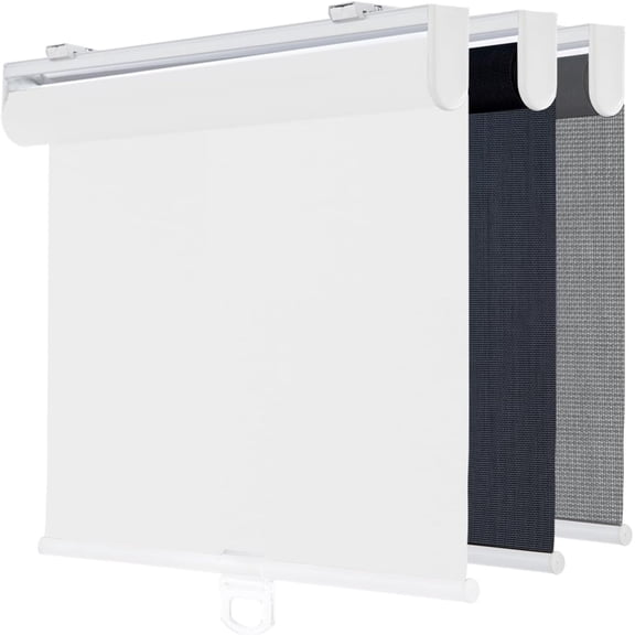 Cordless Roller Shades for Windows, Light Filtering Pull Down Blinds, Solar Screen, Flame Retardant UV Protection Fabric, Solar White, 30" W x 72" H