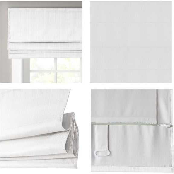 Cordless Roman Shade, 39"W x 64"H, Sheen White Room Darkening, Thermal Insulated, Energy Efficient Window Blind with Subtle Sheen Basketweave Fabric for Privacy