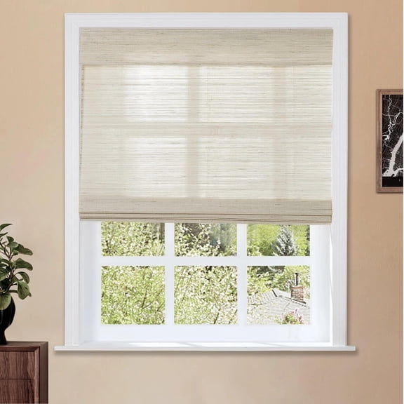 Cordless Roman Shade, Light Filtering Woven Bamboo Blinds for Windows, Custom Bamboo Woven Shade for Interior Windows, Marble White, 1 Shade outdoor curtains