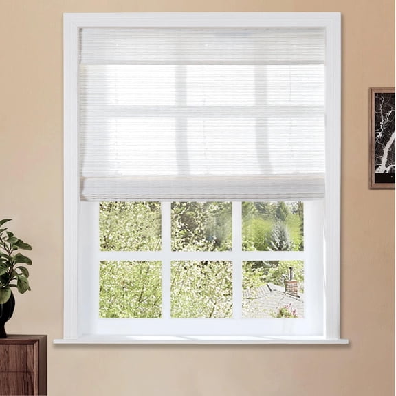 Cordless Roman Shade, Light Filtering Woven Bamboo Blinds for Windows, Custom Bamboo Woven Shade for Interior Windows, Marble White, 1 Shade outdoor curtains