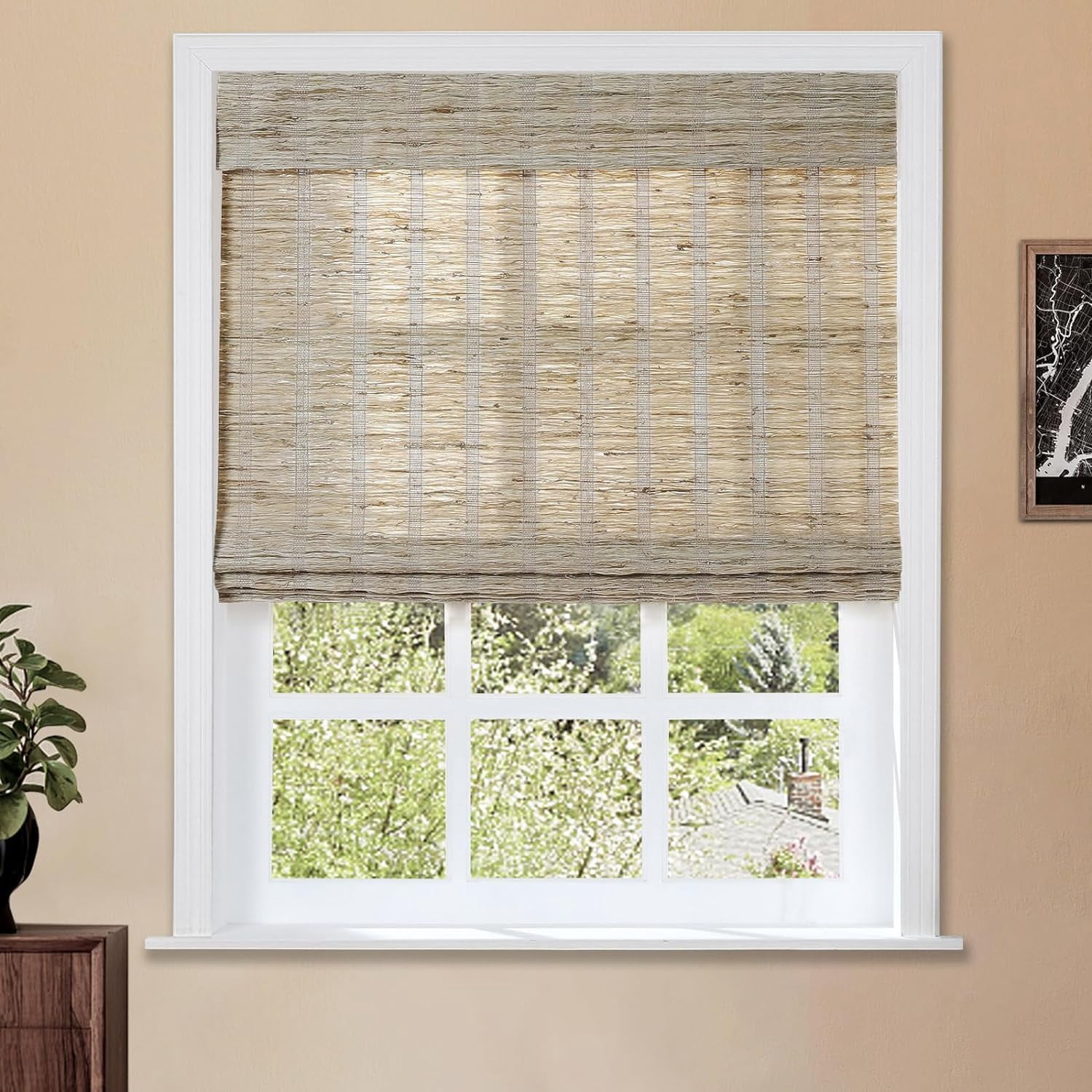 Custom Bamboo Roman Shades - Cordless Window Shades With Light Filtering & Privacy