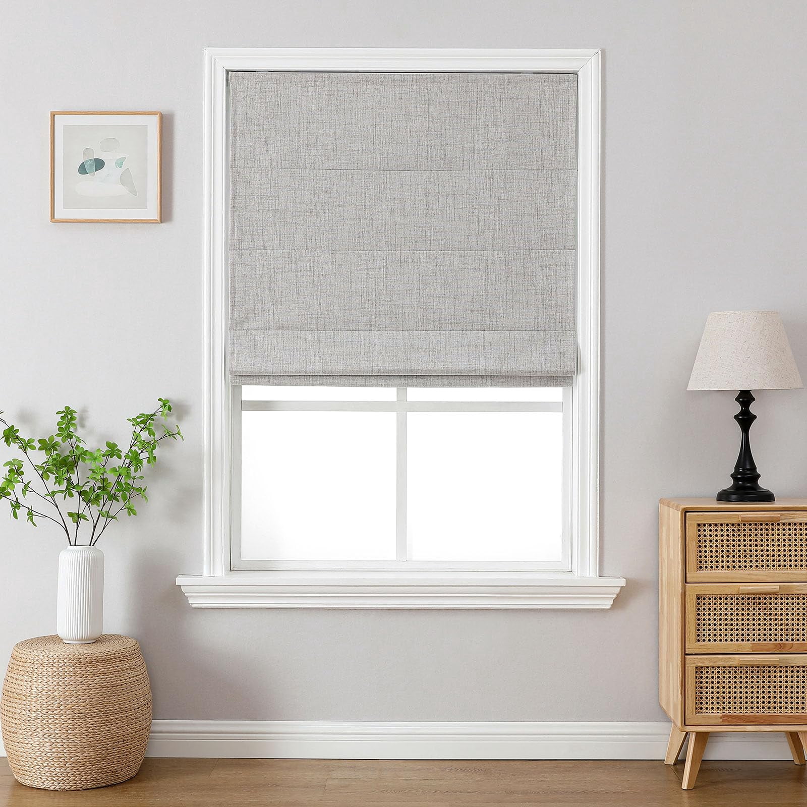 Cordless Roman Shades  Linen Fabric Window Blinds Thermal Insulated Blackout Room Darkening For Indoor Windows Easy To Install 22" W*75" H Greyish White
