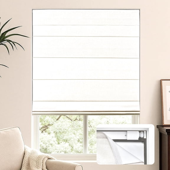 Cordless Roman Shades, No Tools Installation, Blackout Thermal Insulated UV Blocking Window Blinds, 21" W x 60" H, White