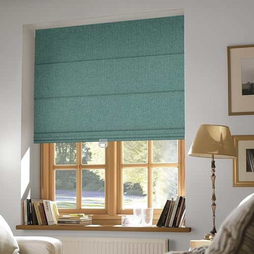 Cordless Roman Shades for Windows - Blackout and Heat Blocking, Custom Privacy Linen Blinds for Interior, 29" W x 64" H, Green$$Home Decor, Kitchen, & Other
