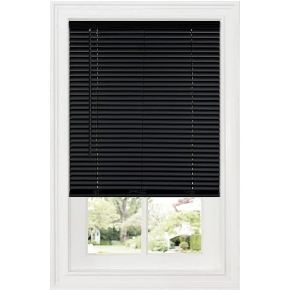 Cordless Room Darkening Mini Blind - 46 Inch Width, 64 Inch Length, 1" Slat Size - Black - Cordless GII Deluxe Sundown Horizontal Windows Blinds for Interior by Achim Home Decor