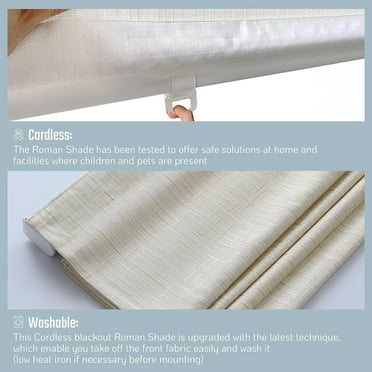 Bed Bath & Beyond Cordless Room Darkening Synthetic Fabric Roman Shades, Vanilla, 32" x 64"