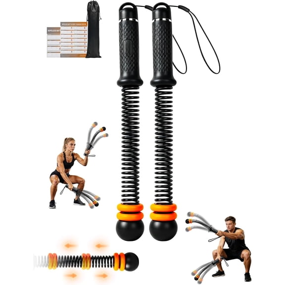 Cordless Ropes 2 Pack Adjustable Weight Portable Ropeless Ropes for Gym Full Workout with Non Slip Handle and Poster for HIIT Cardio Strength Men Women,Black