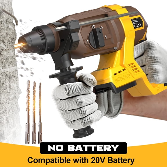 Cordless Rotary Hammer Drill Compatible with DeWalt 20V Battery, SDS Plus 1 Inch 3.2 Joules, 6-Speed Adjustable Brushless Hammer Drill with 4 Drills for Concrete/Masonry,(No Battery)