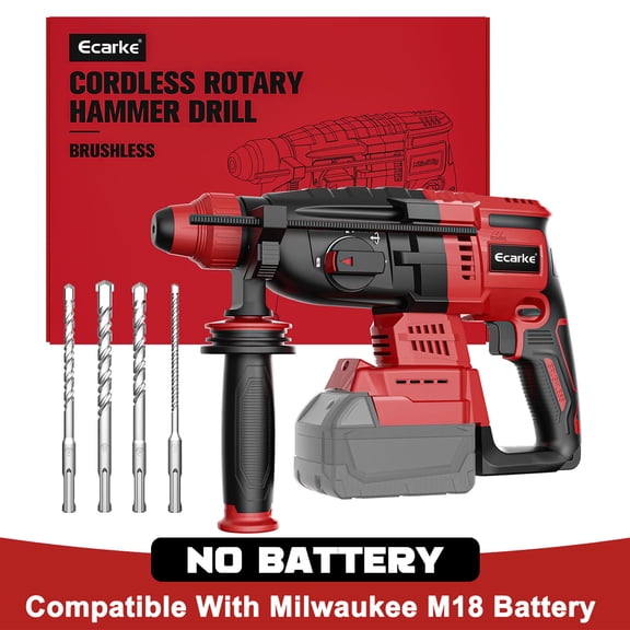 Cordless Rotary Hammer Drill Compatible with Milwaukee 18V Battery, Brushless SDS-Plus Hammer Drill with Safety Clutch for Concrete/Masonry, 1500 RPM, 4 Modes with 360Auxiliary Handle