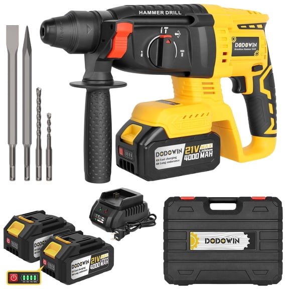 Cordless Rotary Hammer Kit with Battery and Charger, Lightweight Combo Drill for Brick and Concrete, DIY Masonry Tool for Home Renovation