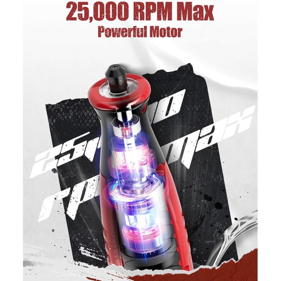 Cordless Rotary Tool 2.0 Ah 8V Rechargeable Rotary Tool, 4 Front LED Lights, 5 Speeds, 60 Pcs Rotary Accessories with Bag for Carving, Engraving, , Polishing and Cutting - Red