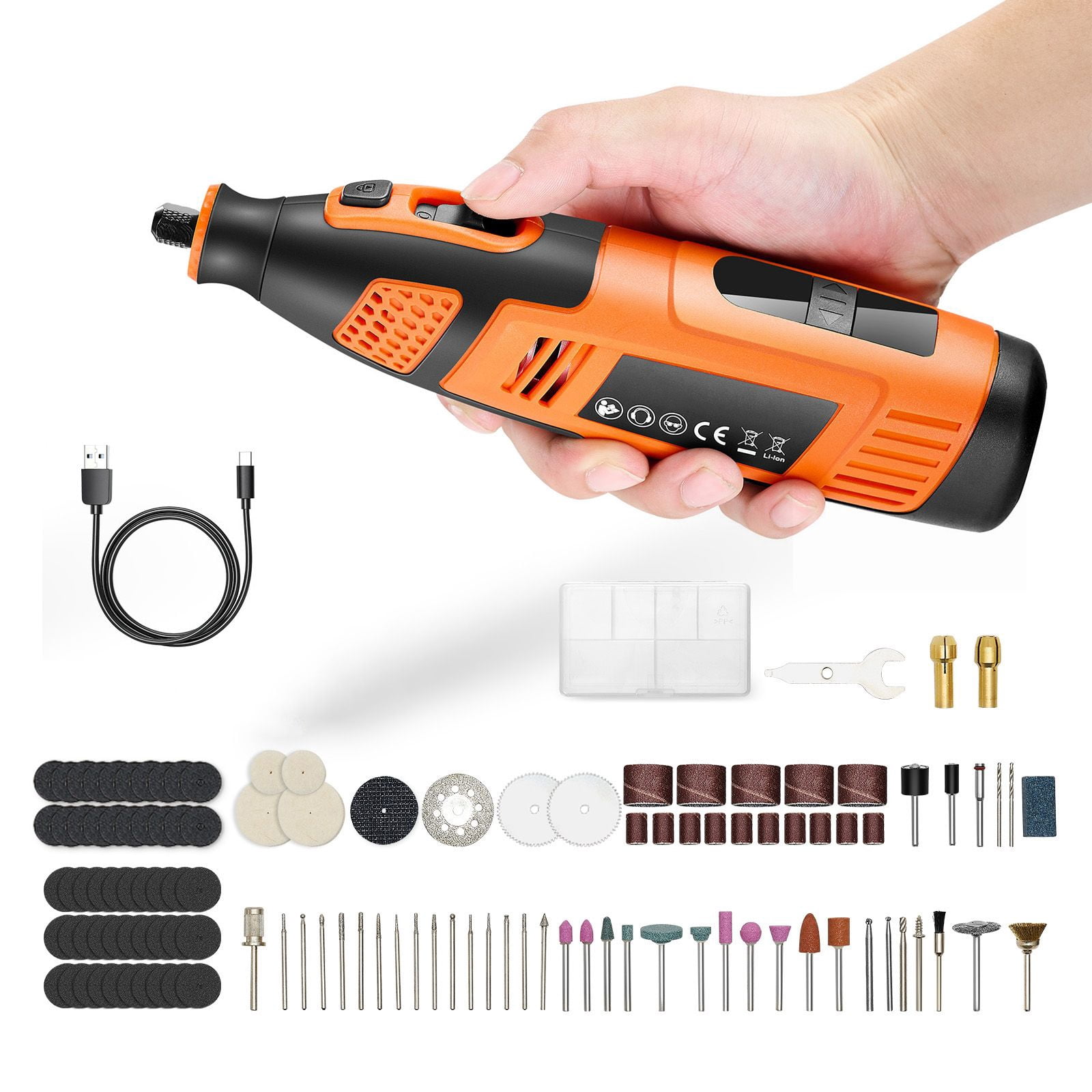 Cordless Rotary Tool Kit 119-Piece, DC12V with 28 Speeds 5000-32000 RPM, 2500mAh Battery, Digital Display, Type-C Charging for DIY Cutting Sanding Drilling