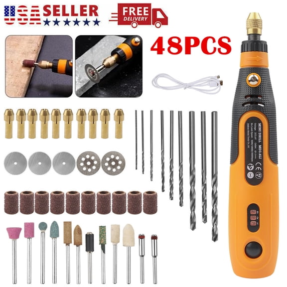 Cordless Rotary Tool Kit 48PCS with Accessories Variable Speed 15000 RPM Lithium Battery Mini Drill Set for Grinding Sanding Polishing Cutting Engraving DIY Tools Portable Power Tool