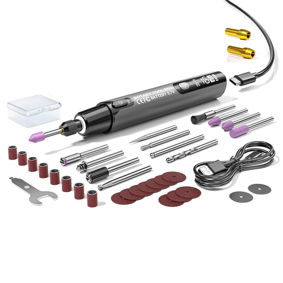 Cordless Rotary Tool Kit 6-Speed Mini Engraver Pen with LED Display, Type-C Rechargeable, Adjustable Speed 500016000 RPM for Engraving, Polishing, DIY