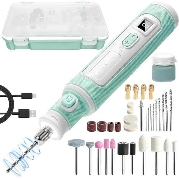Cordless Rotary Tool Kit, Resin Drill & Polishing Kit, 8-Speed Adjustable, Type-C Charging, Electric Jewelry Making Kit for Drilling, Polishing, Sanding, Grinding DIY Crafts
