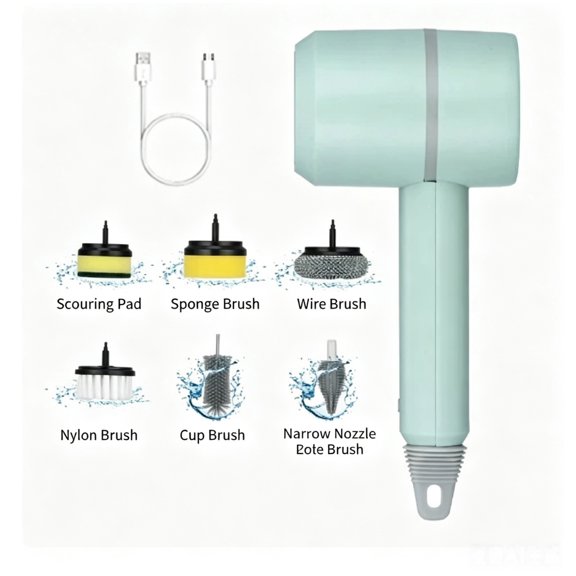 Cordless Saddle Polisher，Power Spin Scrubber，USB Rechargeable Electric Brush with Interchangeable Heads, Multi-use for Horse Tack, Saddle, Bathroom and Kitchen (Green)