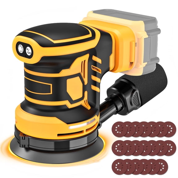 Cordless Sander for DeWalt 20v Battery, Random Orbit Sanders Brushless Motor 5 Inch with 6 Variable Speed 9700-19000RPM, 20PCS Sanding Discs & Dust Collector, Electric Sander for Sanding (No Battery)