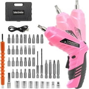 Cordless Screwdriver, 3.6V Rechargeable Electric Screwdriver Kit, 47 in 1 Portable Cordless Drills, Dual Position Handle with USB Cable LED Light for Home Office DIY Tools Pink