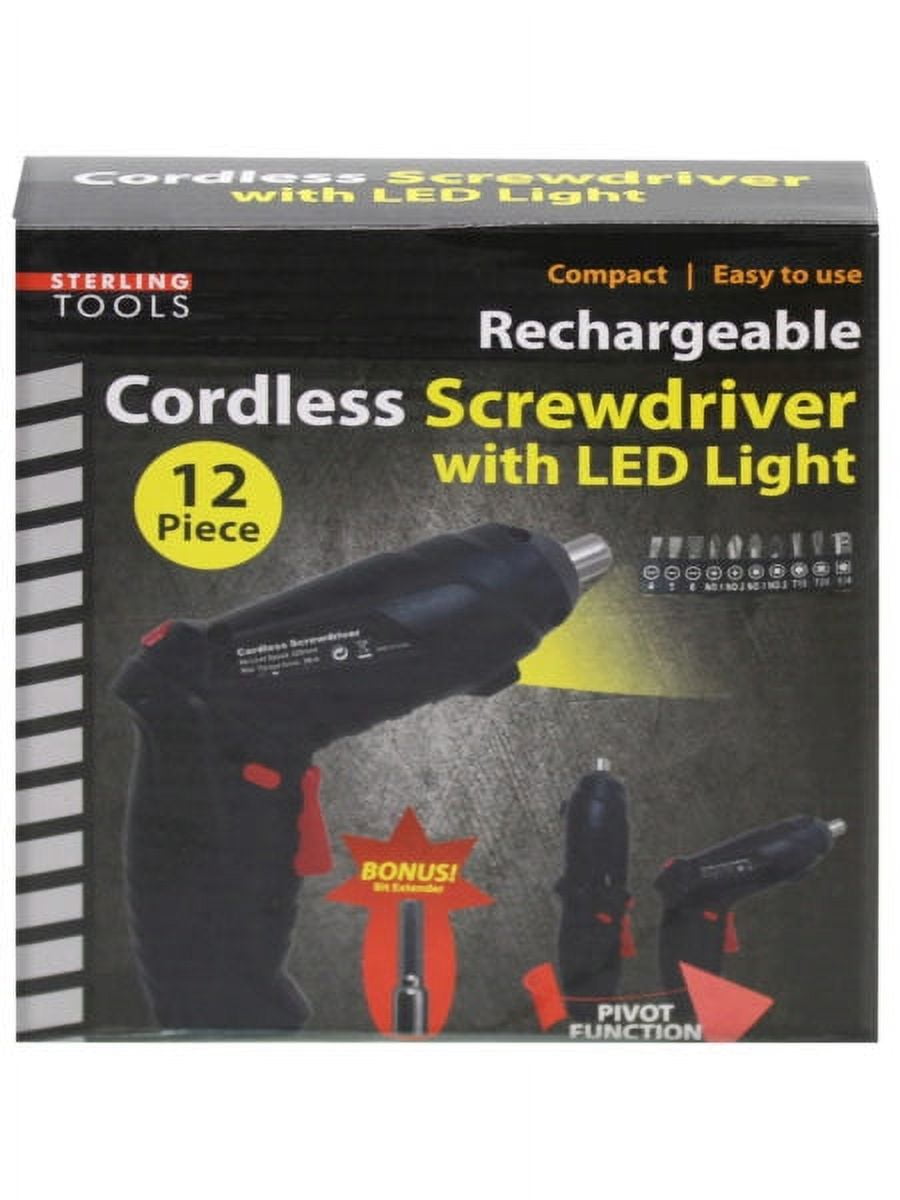 Cordless Screwdriver with LED Light and Bits Included (Available in a