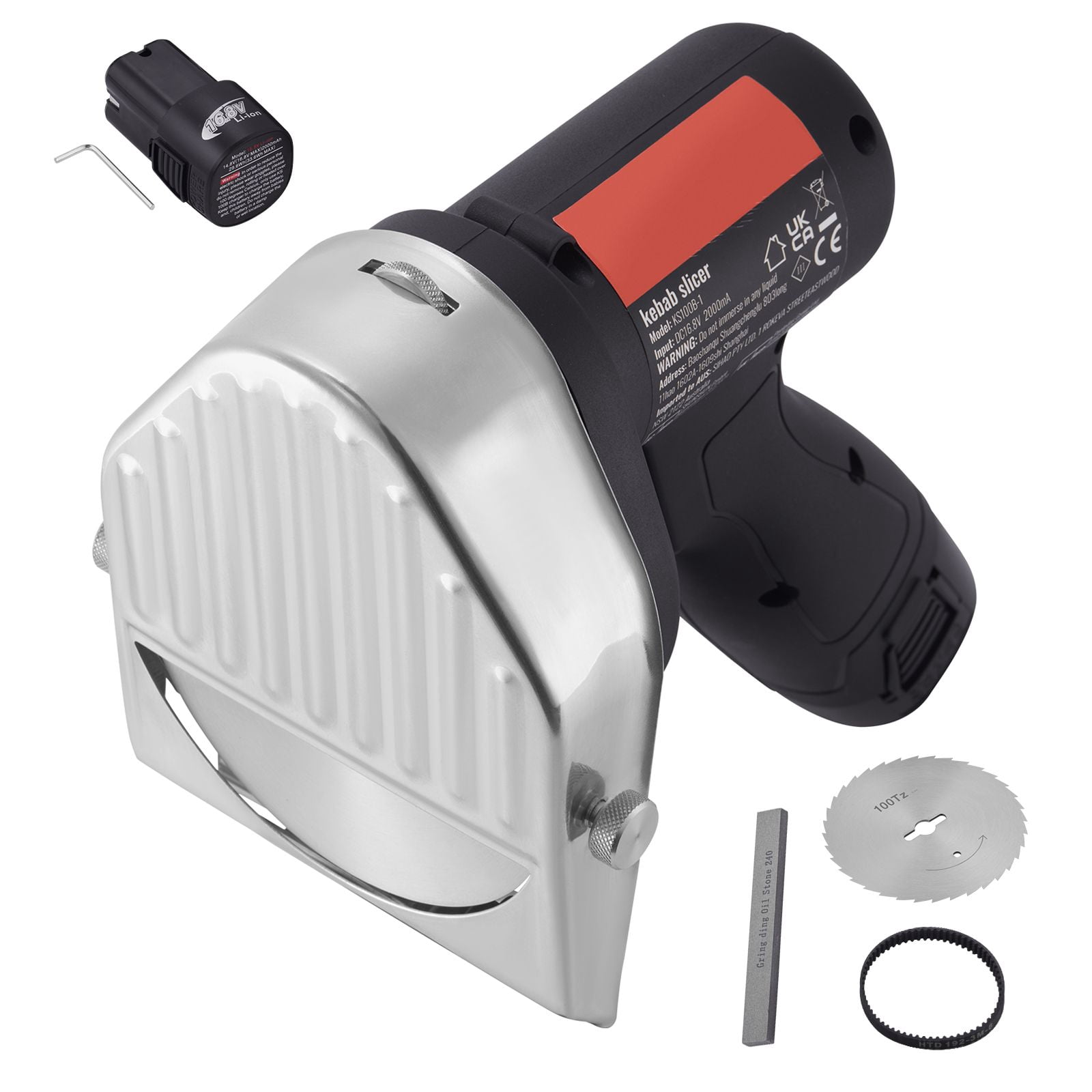 Cordless Shawarma Knife 80W 0-8mm Thickness with 2 Batteries 115min Runtime for Turkish Kebab