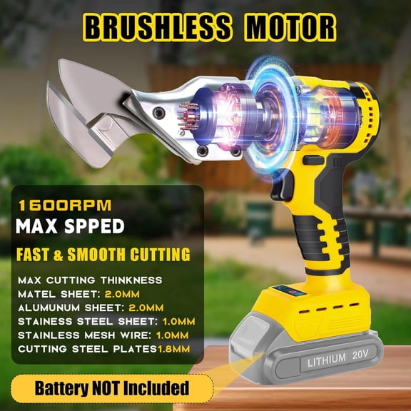 Cordless Sheet Metal Shear Brushless Compatible With Dewalt 20v Max Battery Electric Metal Scissors 133 Ft-Lbs Torque Cutting Thickness 18GA Metal/Iron 360 Degree Pivoting Head (Tool Only)