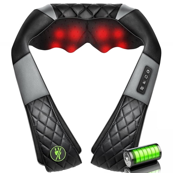 Cordless Shiatsu Electric Neck Back Massager with Heating.Deep Tissue Massage Pillow 4D Kneading with Heat, for Shoulder/Back/Leg/Waist (USB Charging)