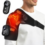 Cordless Shoulder Heating Pad with Magnetic Detachable Remote, 4-Motor Vibration Heated Shoulder Brace Massager, 5 Heat & 5 Vibration Modes, Heated Shoulder Wrap, Warm Gifts for Women Men
