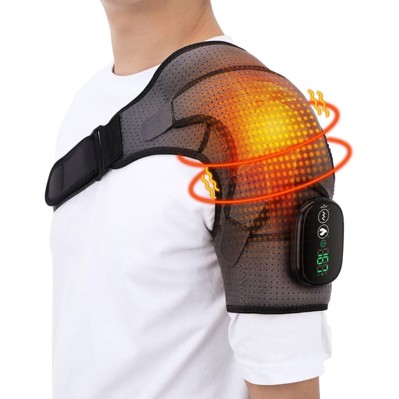 Cordless Shoulder Heating Pad with Massage, Heated Shoulder Wrap with Vibration for Rotator Cuff Pain Relief, Shoulder Brace Support for Deep Tissue Massage