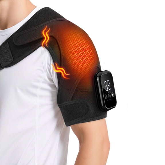 Cordless Shoulder Heating Pad With Massager, Portable Shoulder Massager for Shoulder Pain Relief Deep Tissue, Heated Shoulder Wrap,2500mAh Rotator Cuff Shoulder Brace Arm Massager With 3 Vibration