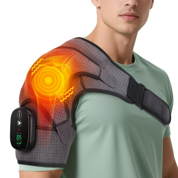 Cordless Shoulder Massager, Heated Shoulder Wrap with Vibration, Electric Shoulder Heating Pads Heated Shoulder Braces with 3 Heating Setting, Left Right Shoulder Massage for Men Women