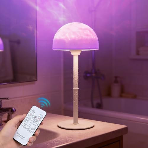Cordless Shower Lamp,Bedside Lamp,Touch Ocean Wave Projector Light,10 Color Changing Light,Dimmable,Rechargeable Aurora Night Lights for Bedroom Bathroom Living Room, Waterproof