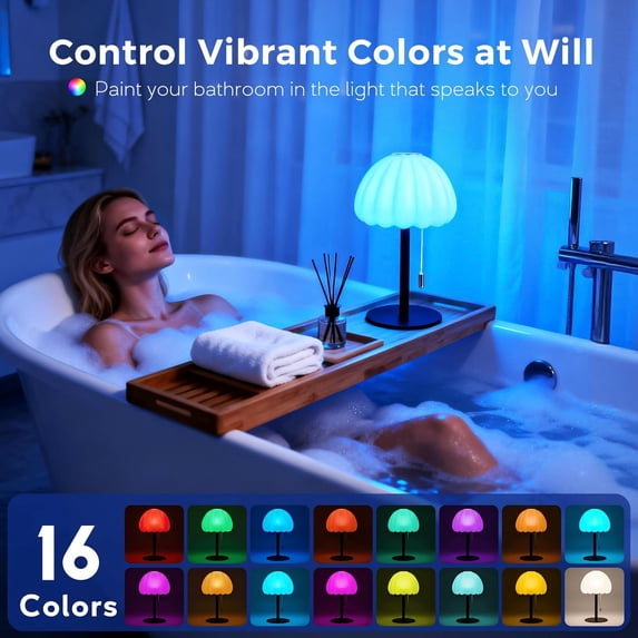 Cordless Shower Lamp, IP65 Waterproof Bathroom Lamp with 16 Color Changeable, Rechargeble Outdoor Table Lamp with Touch&Remote Control Dimmable, LED Desk Night Light for Inside Shower, Bedroom, Patio