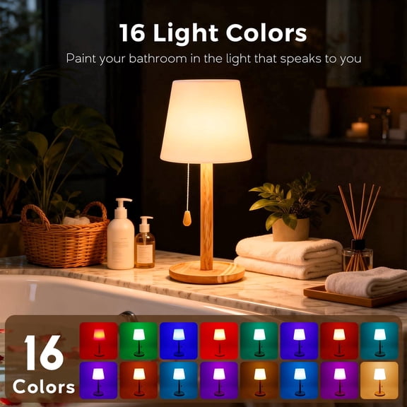 Cordless Shower Lamp Waterproof, Rechargeable Bathroom Lamp with 16 Color Changeable, Dimmable Table Lamp with Remote Control, LED Night Light for Inside Shower, Outdoor, Bedroom, Restaurant, Camping
