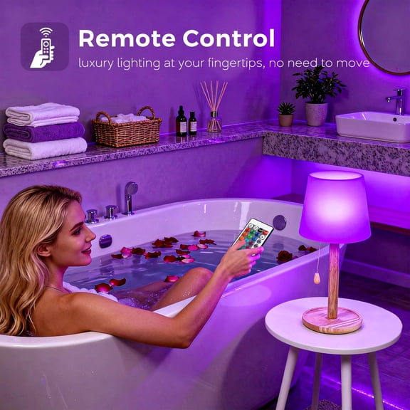 Cordless Shower Lamp Waterproof, Rechargeable Bathroom Lamp with 16 Color Changeable, Dimmable Table Lamp with Remote Control, LED Night Light for Inside Shower, Outdoor, Bedroom, Restaurant, Camping