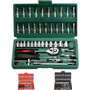 Cordless Slim Ratchet Set,Electric Ratchet Wrench Kit,Vessell 46-Piece Cordless Slim Electric Ratchet Wrench Set, 21 Sockets, Compact & Lightweight for Auto Repair, Home DIY (Green)