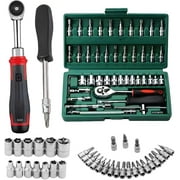 Cordless Slim Ratchet Set, Power Ratchet Wrench Kit, Portable Mechanic Hand Tool Set with 46 Adjustment Tools, Auto Repair Toolbox For Home (Green)