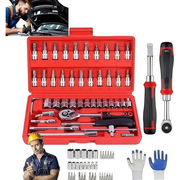 Cordless Slim Ratchet Set,Ratcheting Wrench Set,2025 New Electric Slim Ratchet Wrench With 46 Adjustment Tools,3/8 Drive,Portable Hand Tool