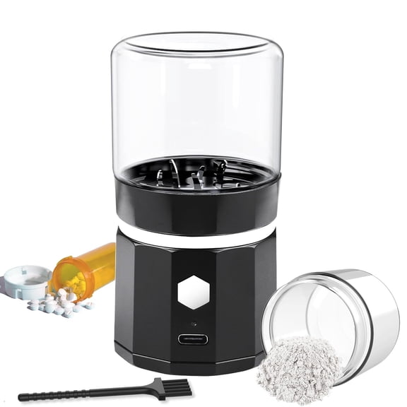 Cordless Small Electric Pill Crusher, Pill Crusher Fine Powder with Stainless Steel Grinding Head, Grind and Pulverize Multiple Pills Extremely Fine, Suitable for Travel, Home, Workplace